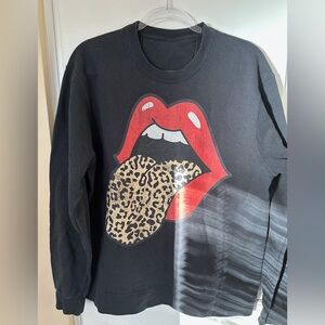 Women’s Rolling Stone Sticky Tongue Graphic - Black Crew Neck Sweatshirt